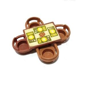 Vintage Fisher Price Little People Brown Table With 4 Chairs